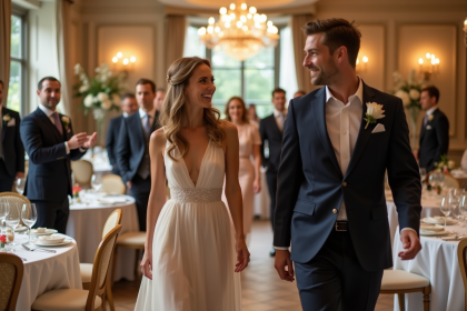 Invités élégants lors d'un mariage en salle