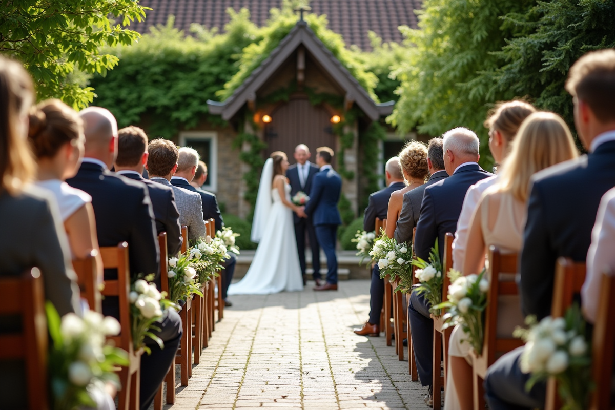 Cérémonie de mariage en plein air dans une cour d