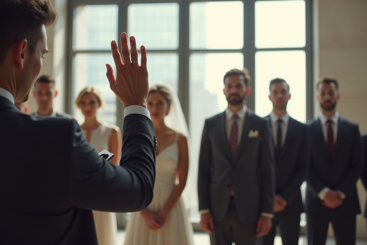 Cérémonie de mariage dans une salle moderne lumineuse