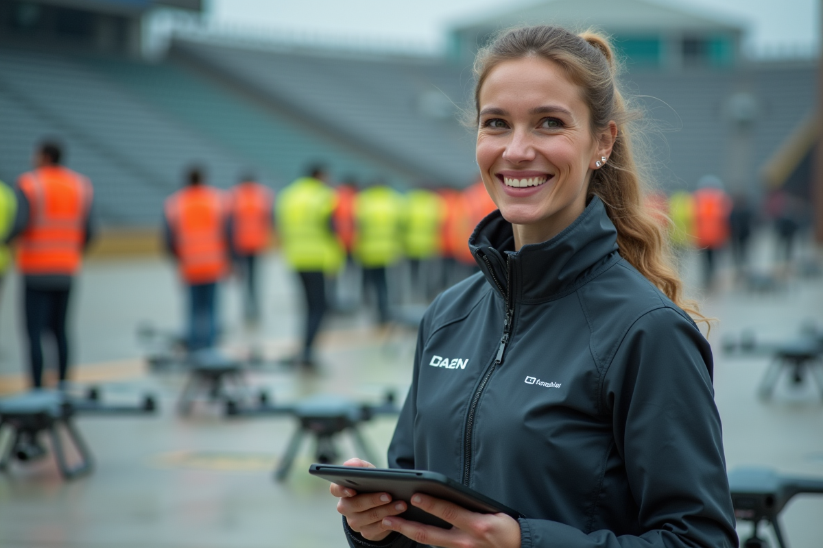 Portrait d une femme responsable de la performance de drones