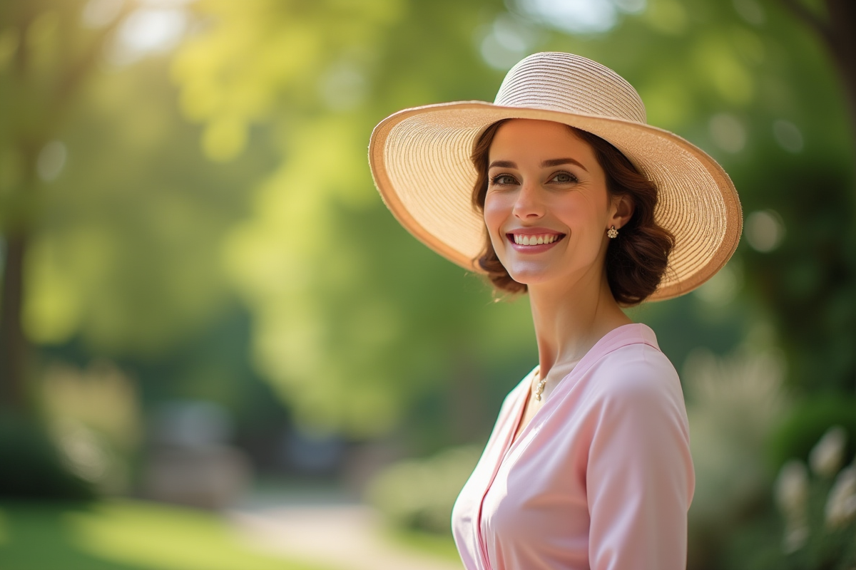 Femme élégante en robe pastel lors d'un mariage en plein air