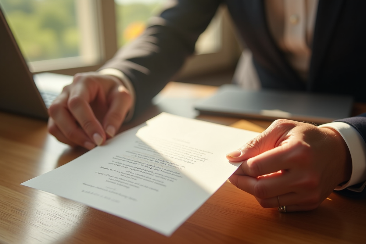 Mains tenant une invitation élégante sur un bureau en bois